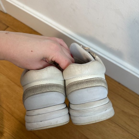 Chanel CC Logo Suede Trainers Low Top Lace Up Sneakers Gray Women's Sz 37 - Picture 11 of 14